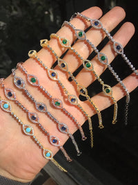 Silver gold plated turquoise tennis eye bracelet