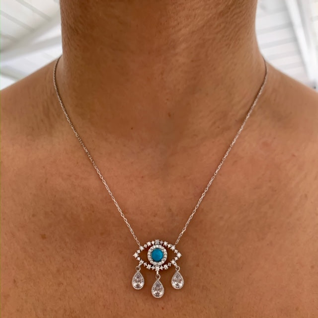 Sterling silver "Diamond Tears" eye necklace