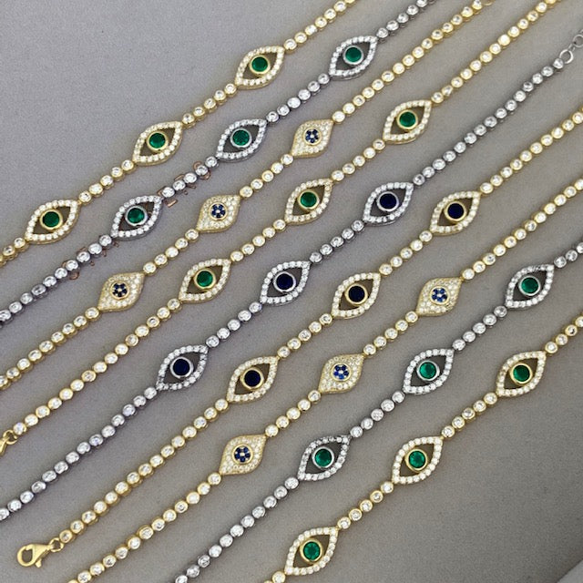 Silver gold plated classic navy blue tennis eye bracelet