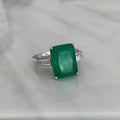 Sterling silver Emerald green ring with baguette side stones