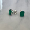 Sterling silver emerald green large rectangular stud earrings