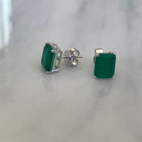 Sterling silver emerald green large rectangular stud earrings