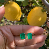 Sterling silver emerald green large rectangular stud earrings