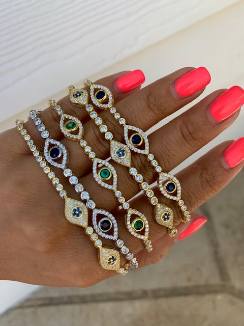 Silver gold plated classic navy blue tennis eye bracelet
