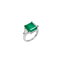 Sterling silver Emerald green ring with triangle cut side stones