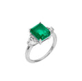 Sterling silver Emerald green ring with half moon side stones