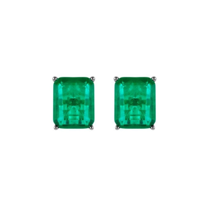 Sterling silver emerald green large rectangular stud earrings