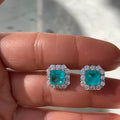 Sterling silver paraiba & cz diamond halo studs