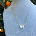 Silver gold plated mother of pearl rainbow butterfly necklace