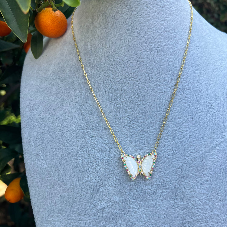 Mother of pearl butterfly necklace deals