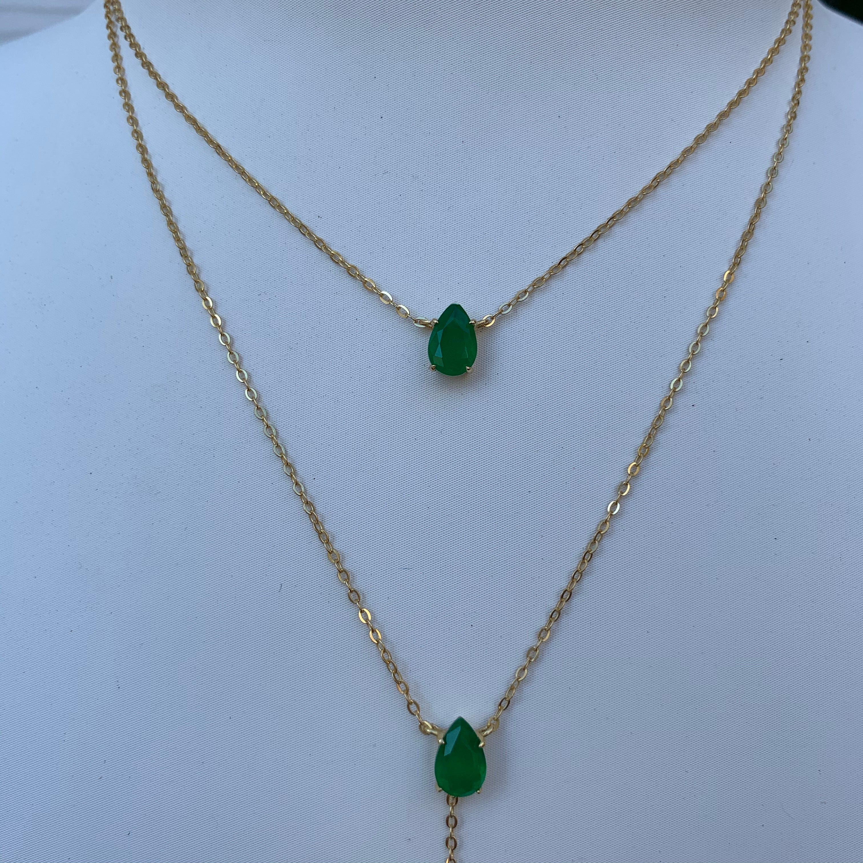 Silver gold plated emerald lariat necklace set – Gemma Azzurro
