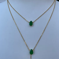Silver gold plated emerald lariat necklace set