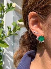 Sterling silver emerald earrings with marquis cz diamond