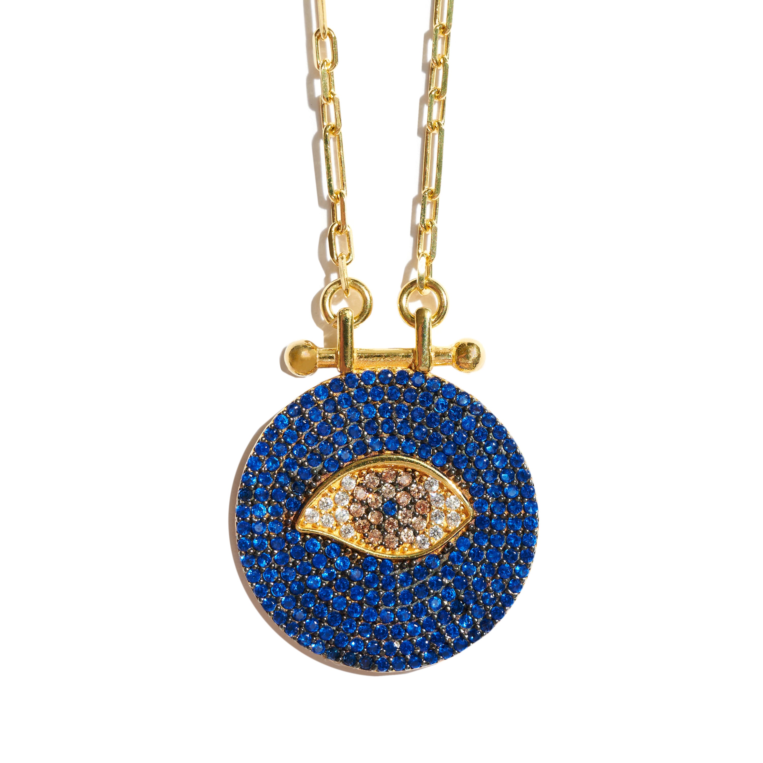 PRE-ORDER “Mallorca” Sterling silver gold plated eye necklace in blue