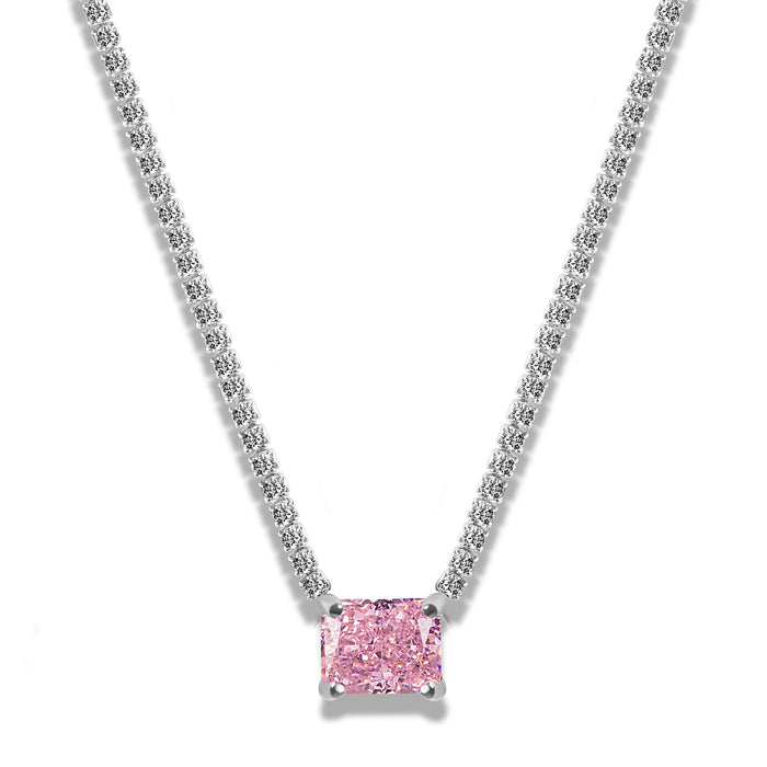 “Duchess” pink radiant sterling silver pave chain necklace