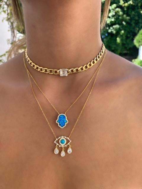 Gold plated turquoise “Diamond Tears" eye necklace