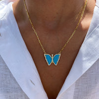 Silver gold plated turquoise butterfly necklace
