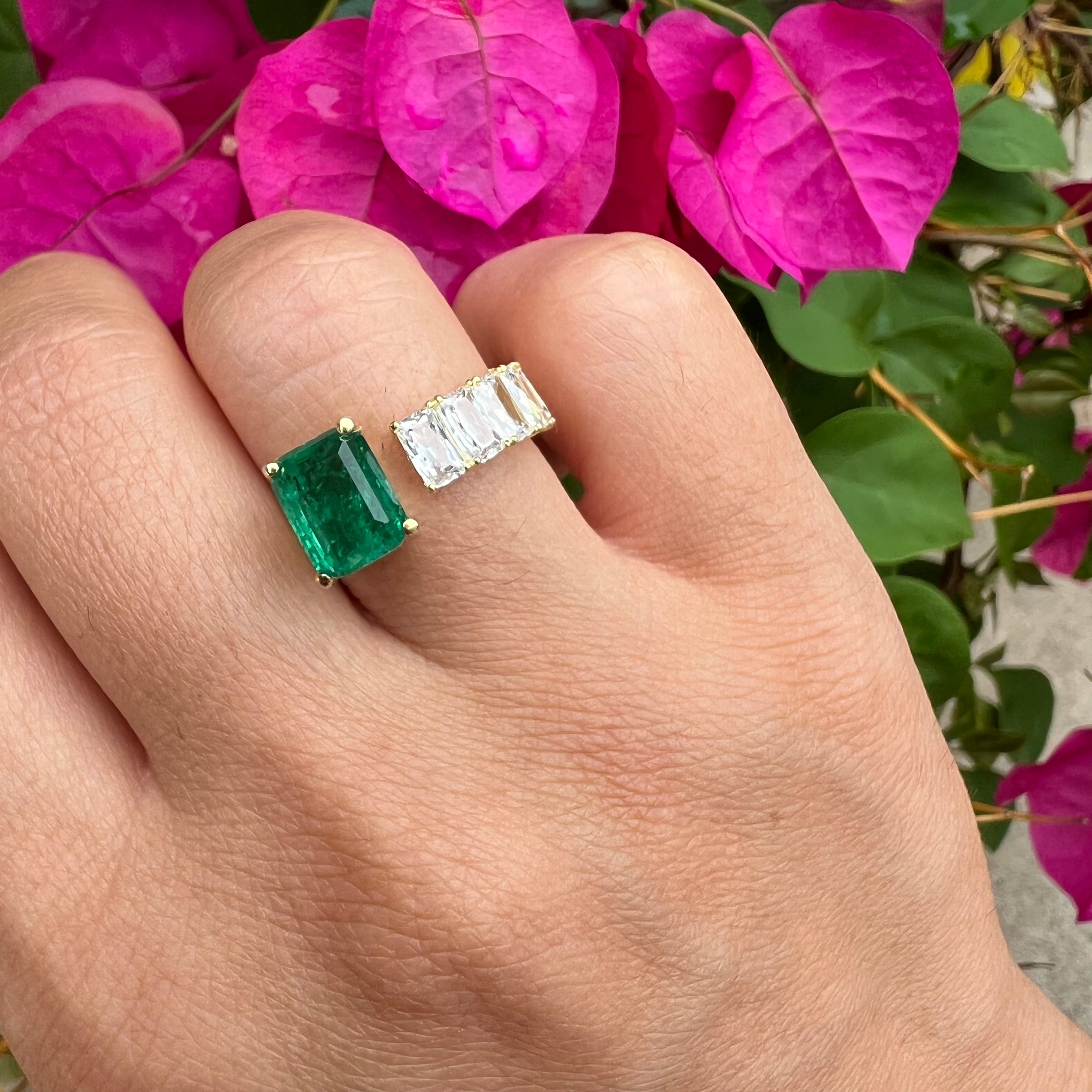 Silver gold plated emerald cut & cz emerald ring
