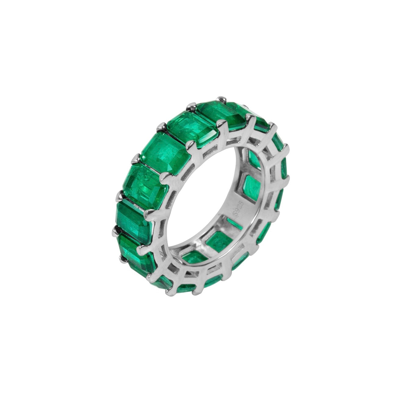 Sterling silver emerald green all around stone cz band