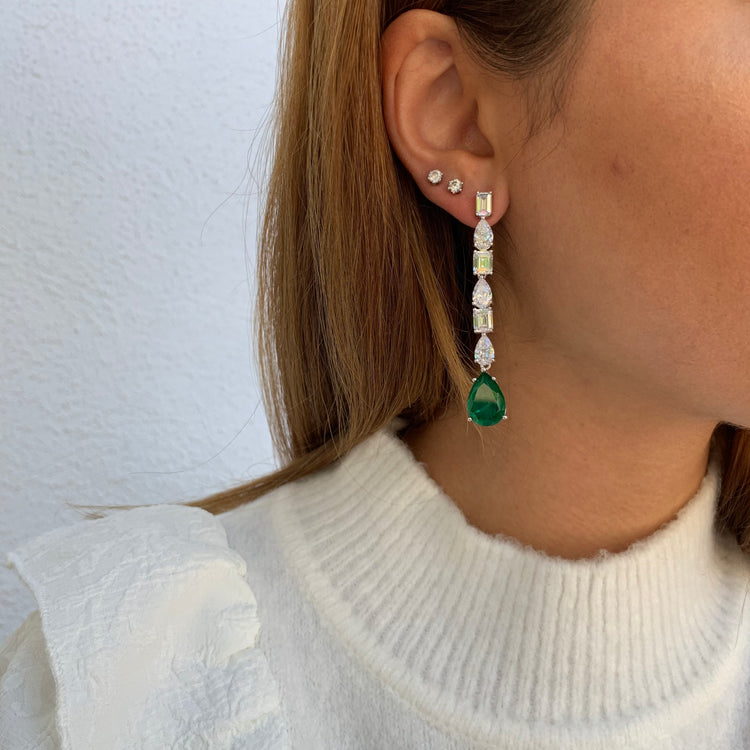 Sterling silver pear shaped drop emerald earrings – Gemma