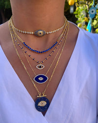PRE-ORDER “Mallorca” Sterling silver gold plated eye necklace in blue
