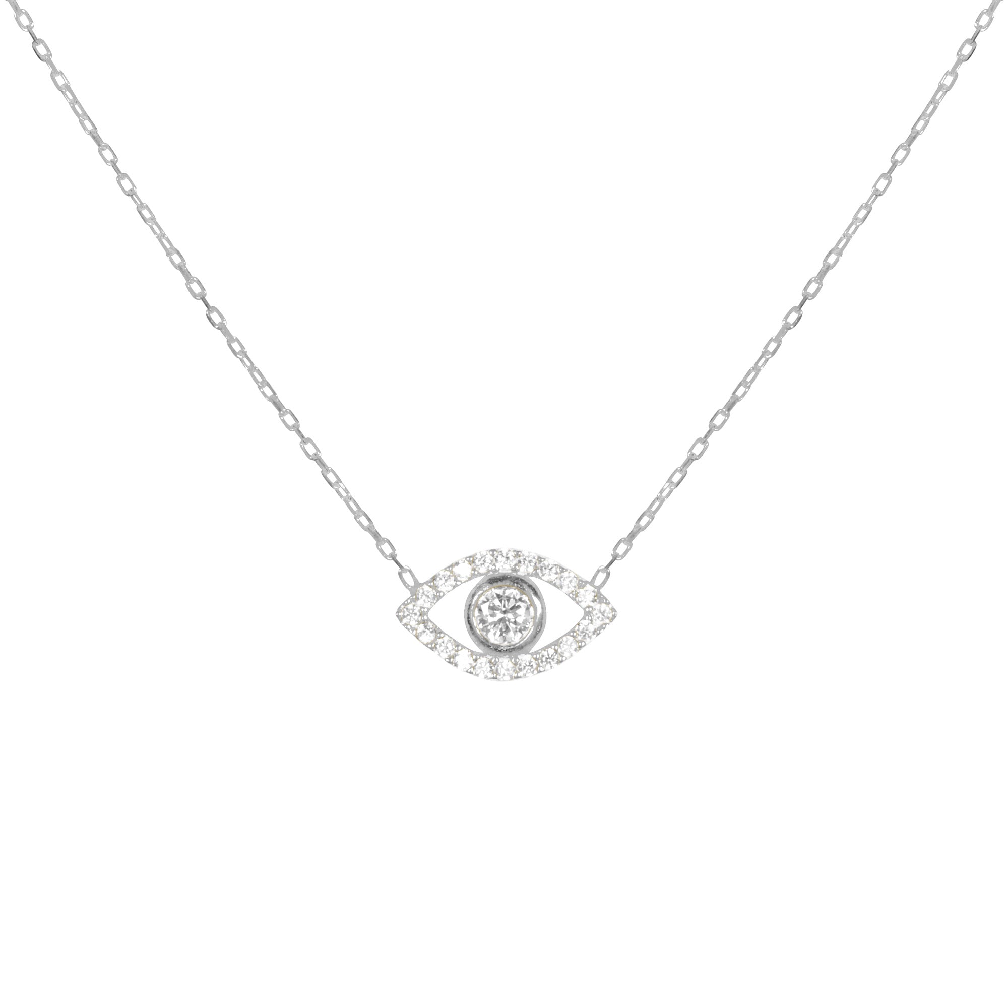 “Ojos” Sterling silver clear eye necklace