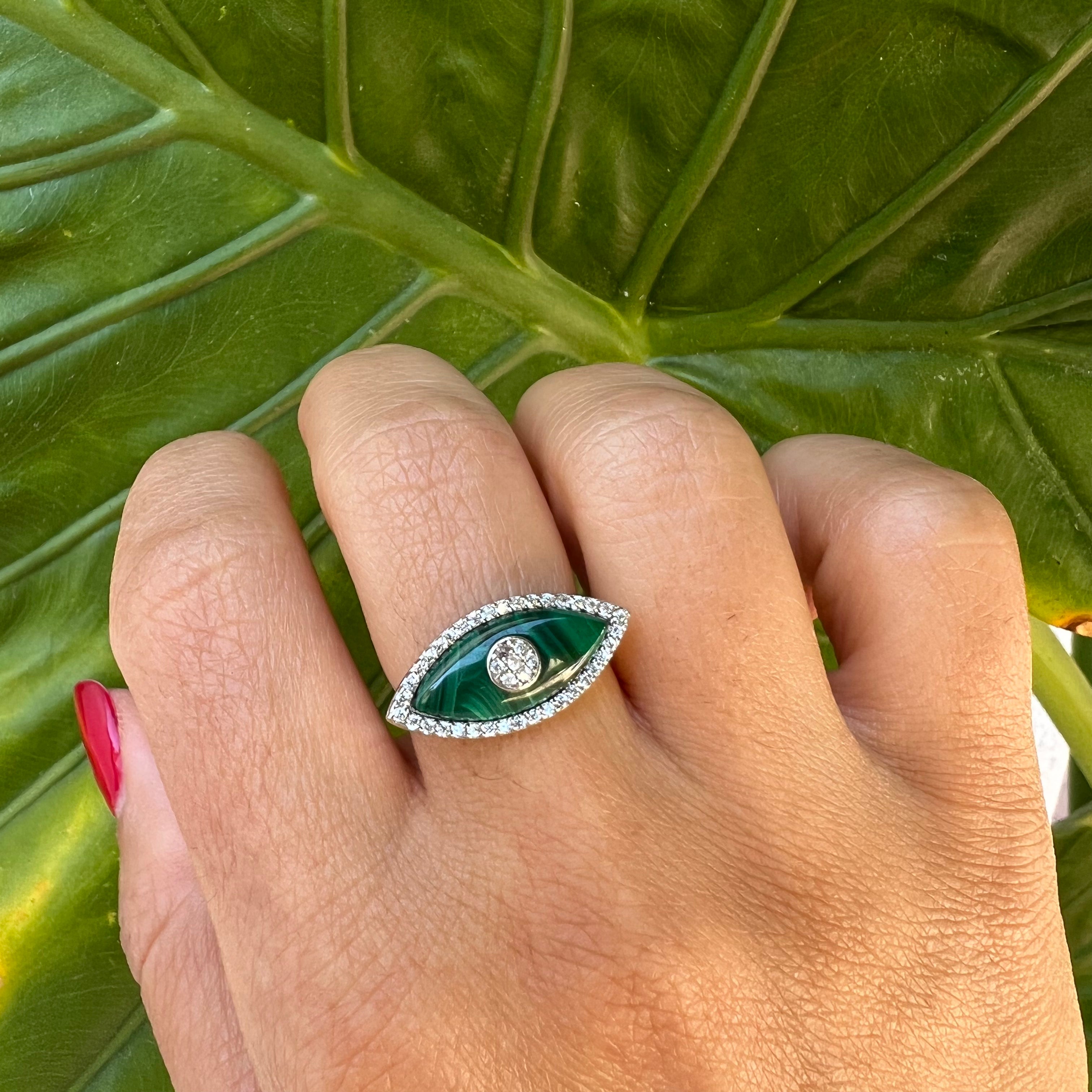 “Gemma” sterling silver malachite eye ring