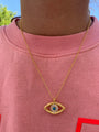 Silver gold plated turquoise hammered evil eye necklace