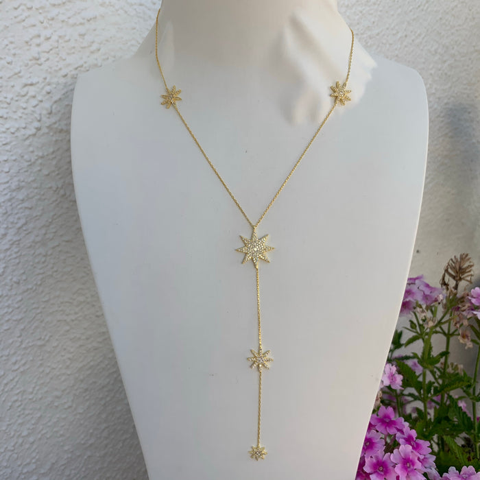 Sterling silver gold plated star lariat necklace