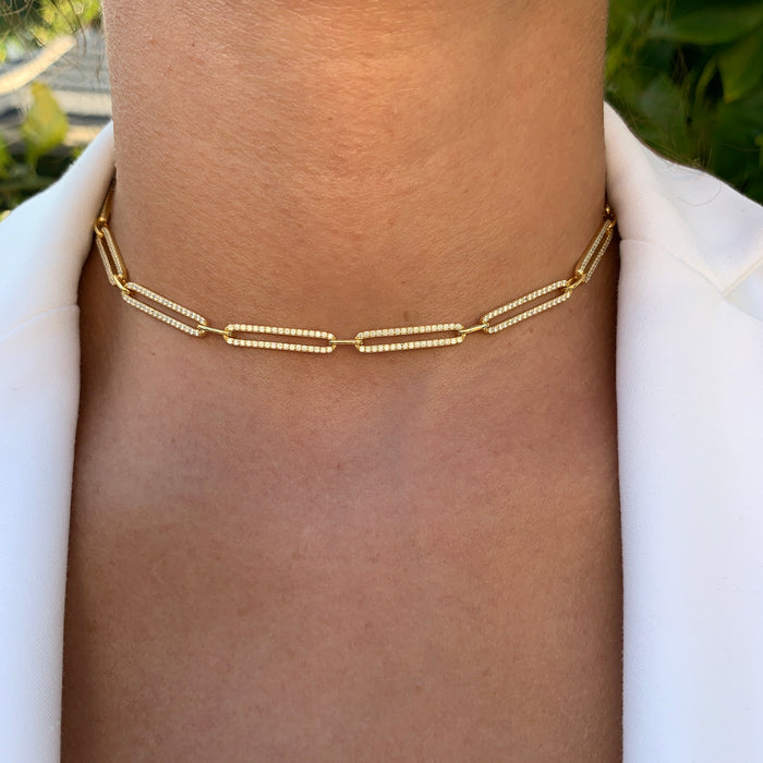 Silver gold plated paperclip link choker