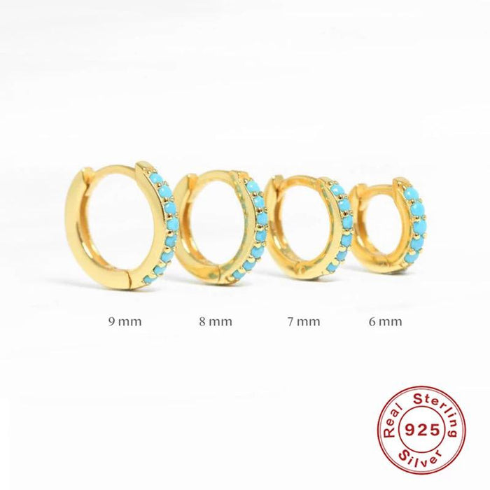 Silver 18k gold plated turquoise 6 mm huggie hoops