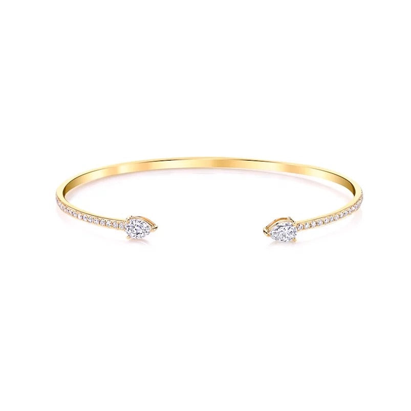 Silver gold plated double pear stone pave cuff