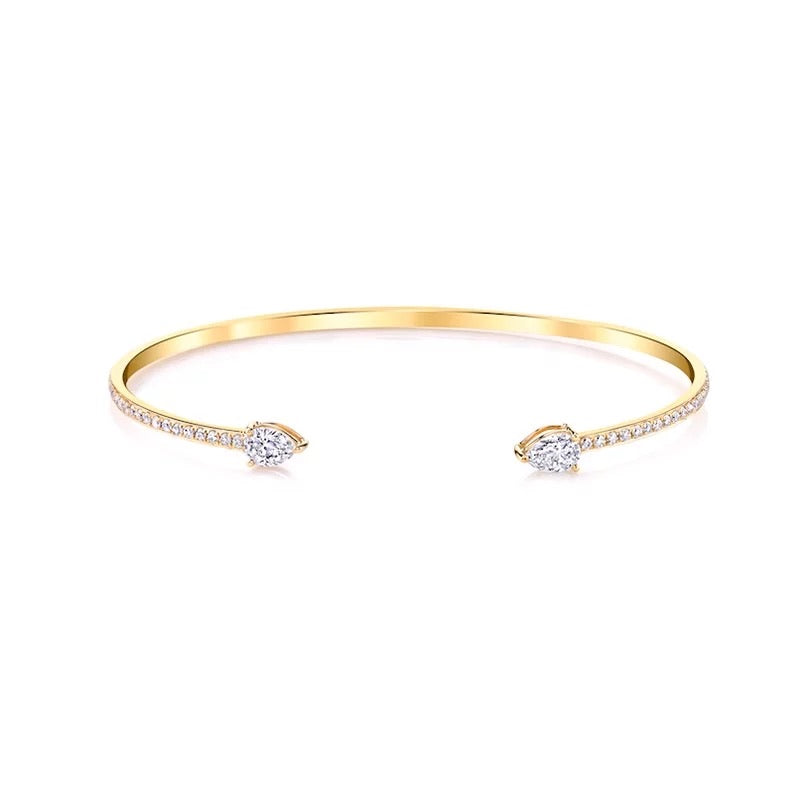 Silver gold plated double pear stone pave cuff