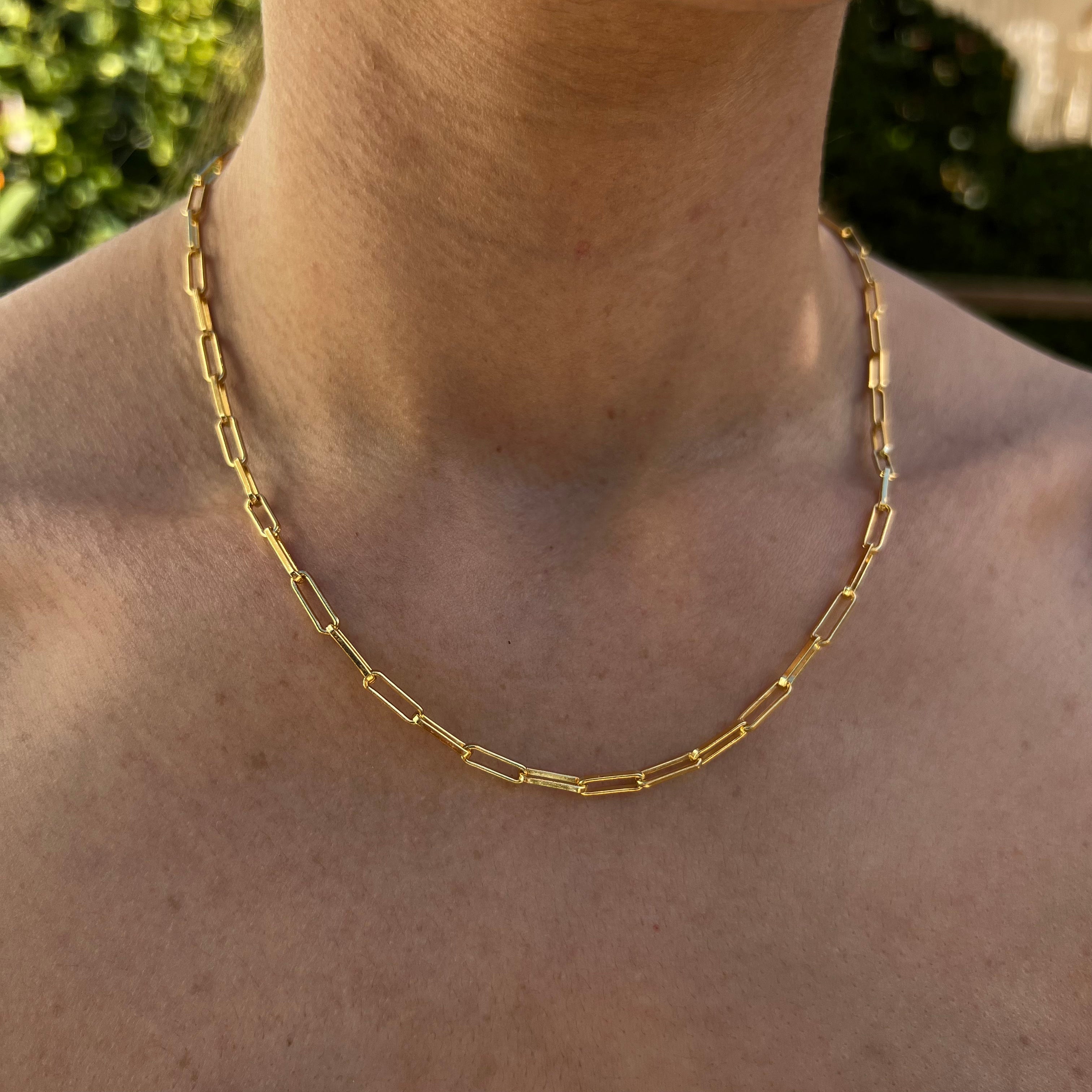 Silver gold plated small paperclip chain necklace