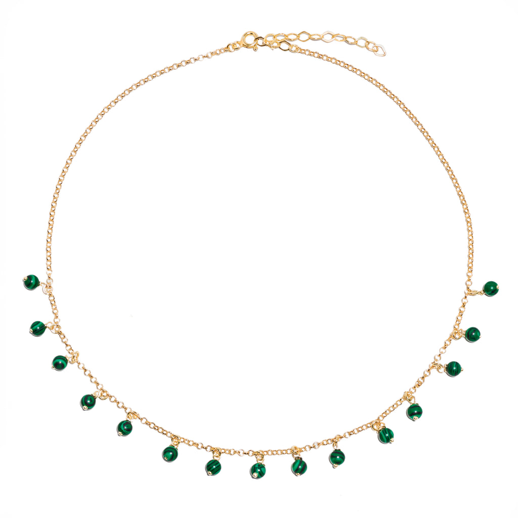 Silver gold plated short malachite bead drops necklace