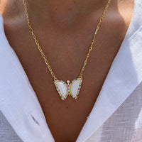 Silver gold plated mother of pearl rainbow butterfly necklace