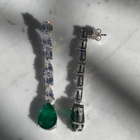 Sterling silver pear shaped drop emerald earrings