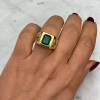 Silver gold plated emerald & trillion signet ring