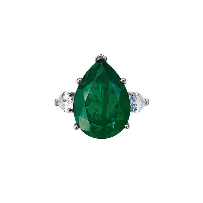 Sterling silver pear shaped emerald ring