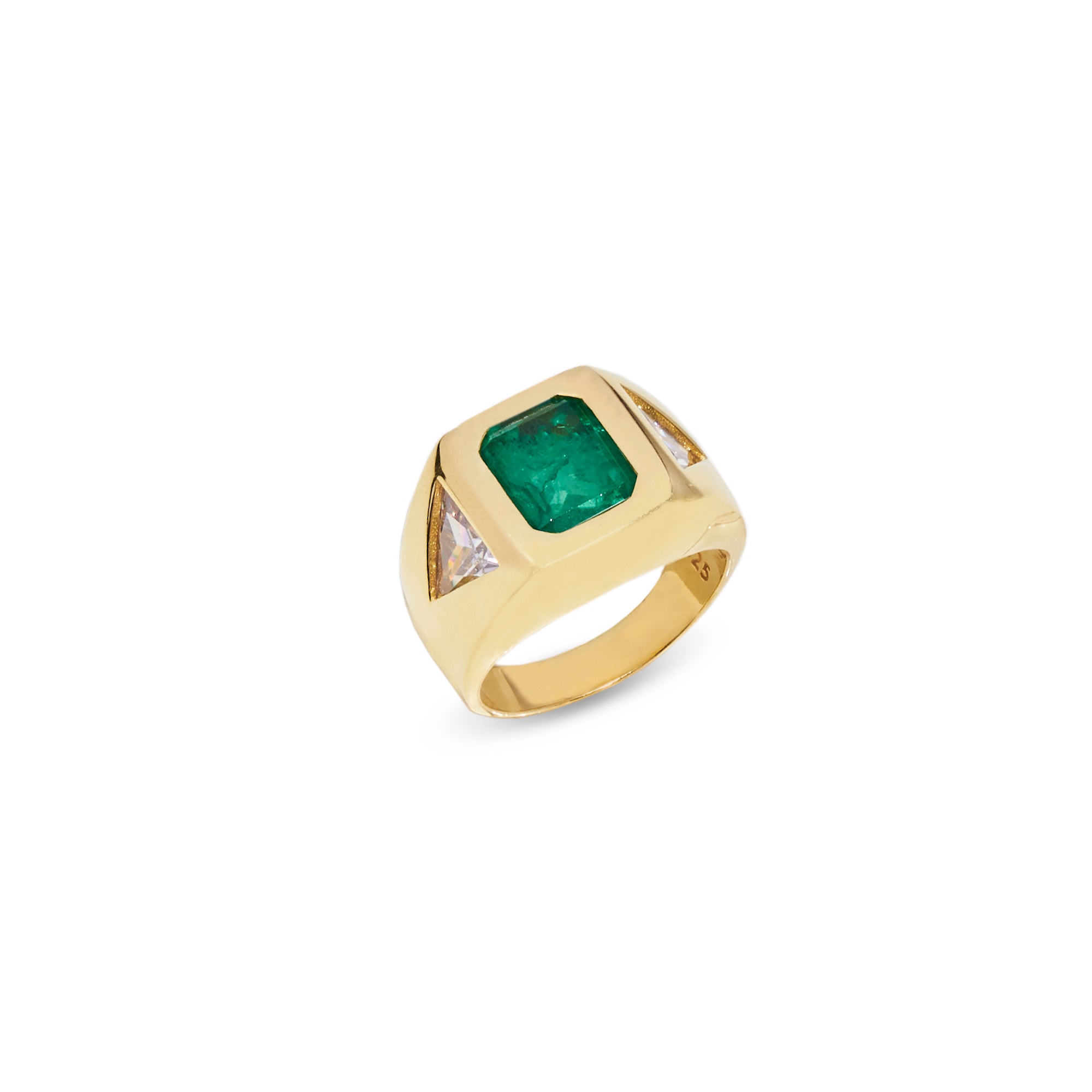 Silver gold plated emerald & trillion signet ring