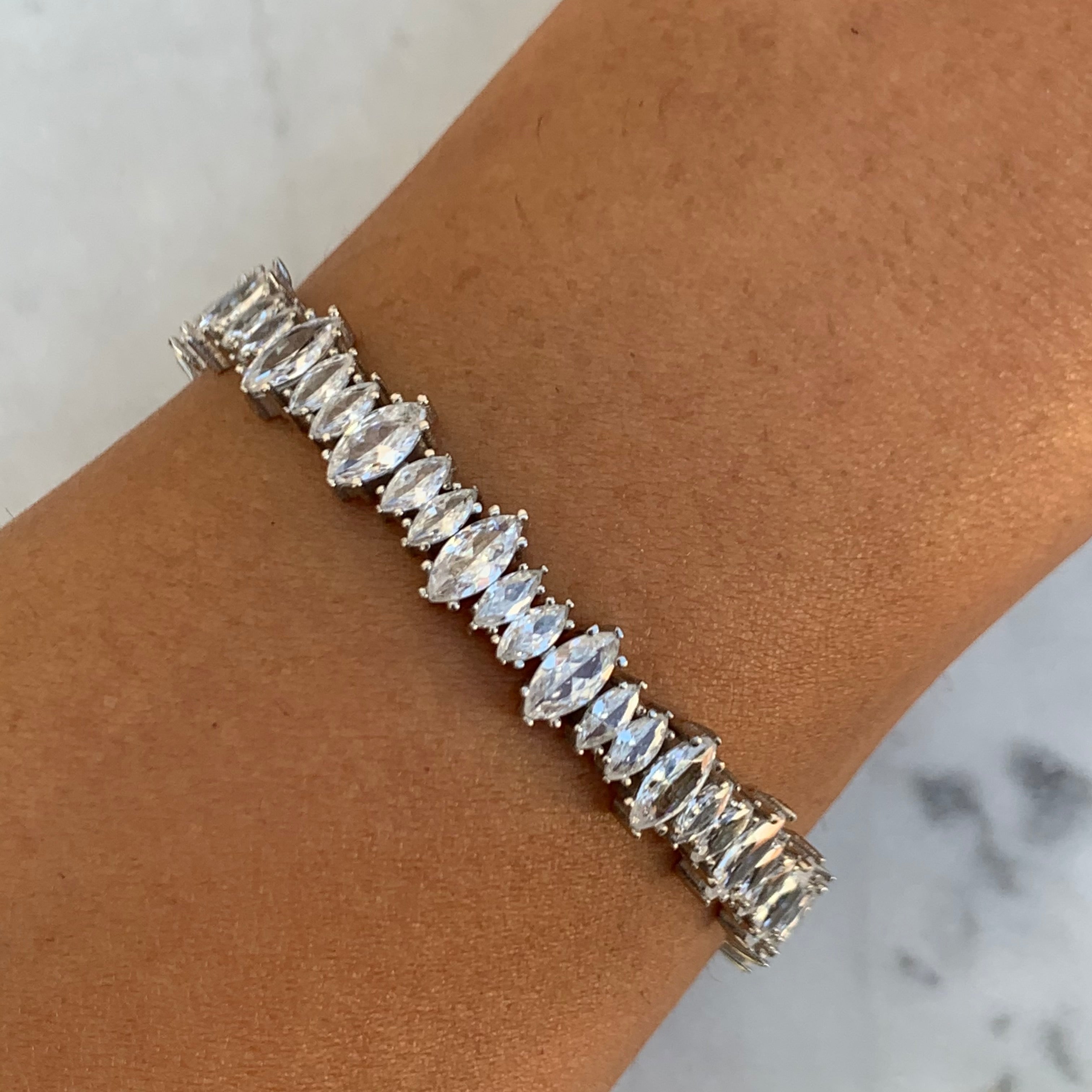 Sterling silver baguette cz diamond bracelet