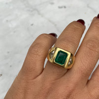 Silver gold plated emerald & trillion signet ring