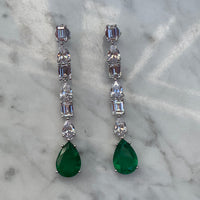 Sterling silver pear shaped drop emerald earrings