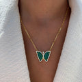 Silver gold plated malachite butterfly necklace