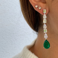 Sterling silver pear shaped drop emerald earrings