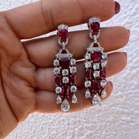 Sterling silver simulated ruby chandelier earrings