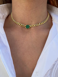 Silver gold plated curb link emerald choker