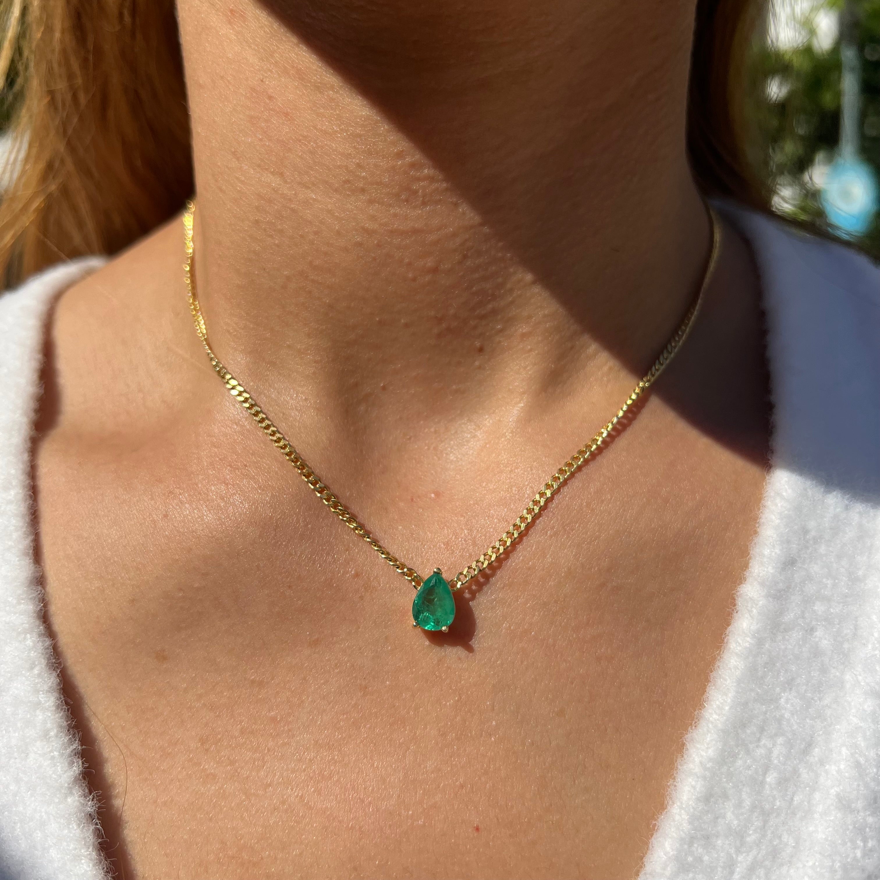 Silver gold plated pear shaped emerald necklace