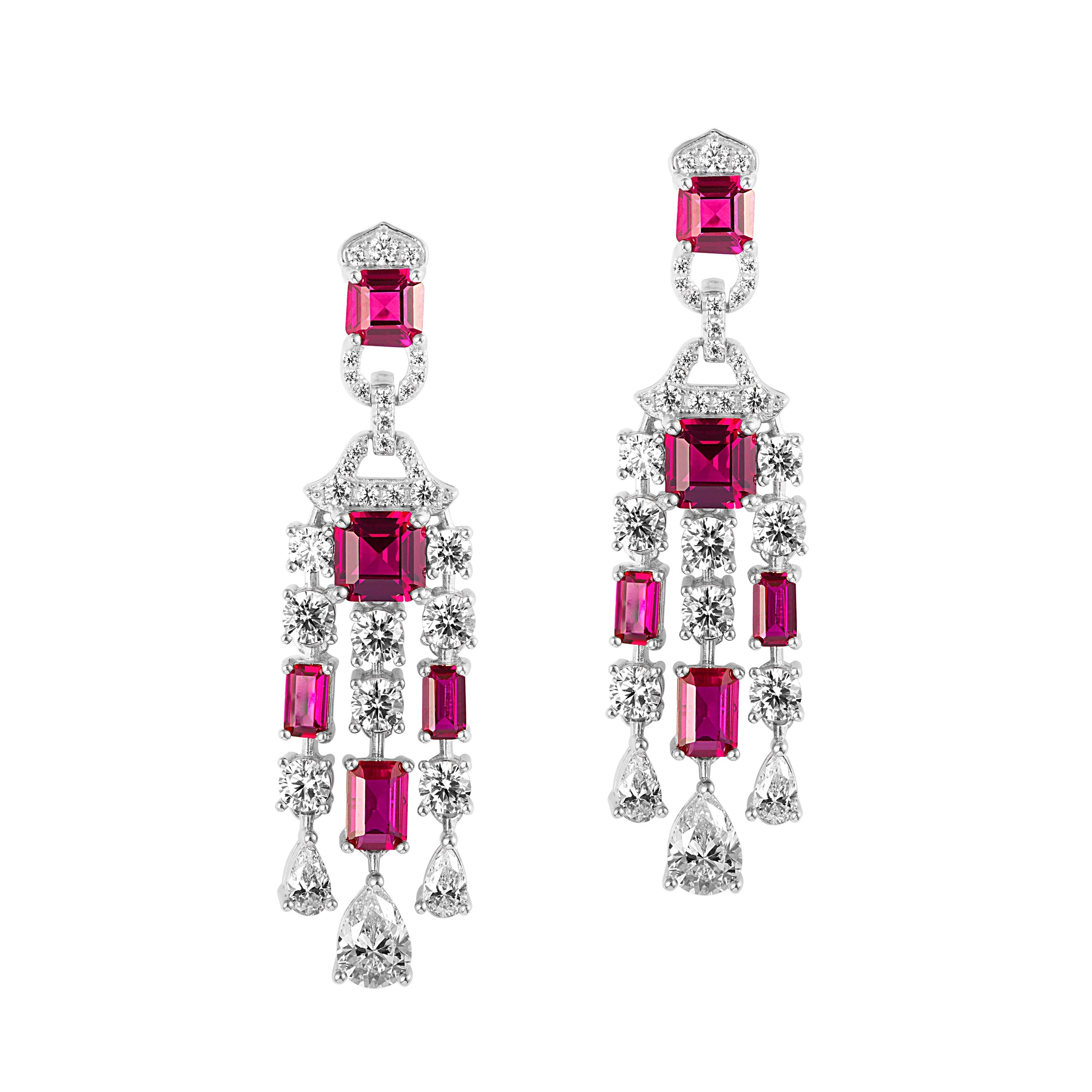 Sterling silver simulated ruby chandelier earrings