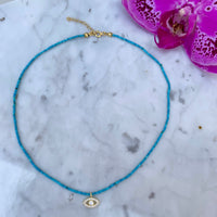Natural turquoise beaded evil eye necklace